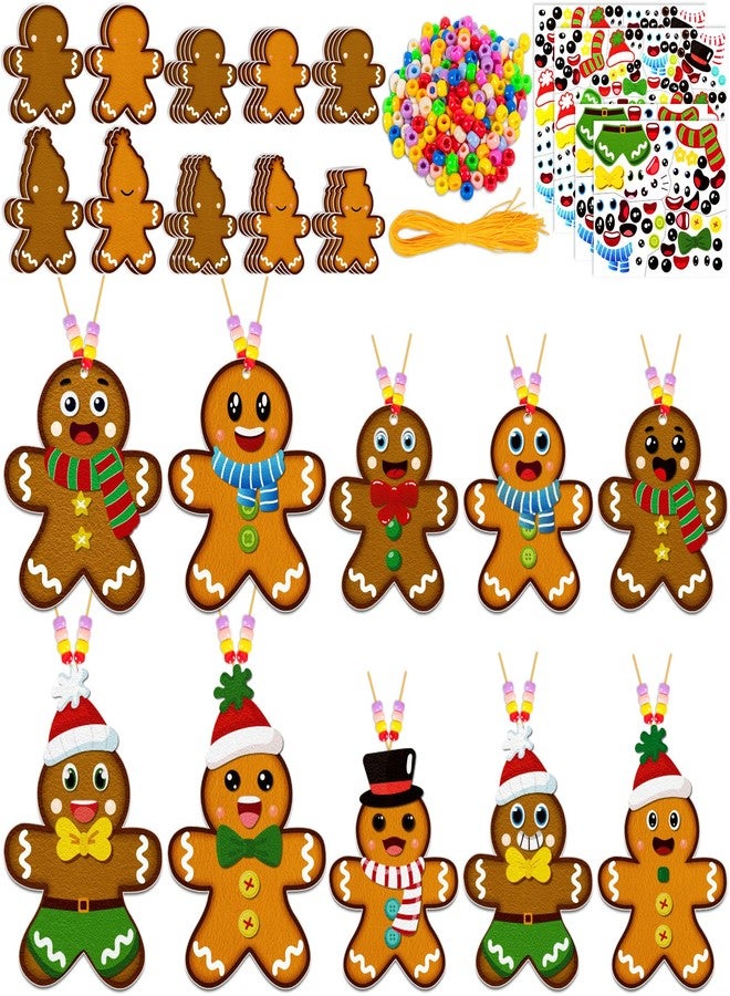 80UncleKimby 32 Sets Christmas Gingerbread Man Craft Kits for Kids - DIY Felt Necklace for Xmas Holiday Gifts Party Favor Classroom Activities - Image 1